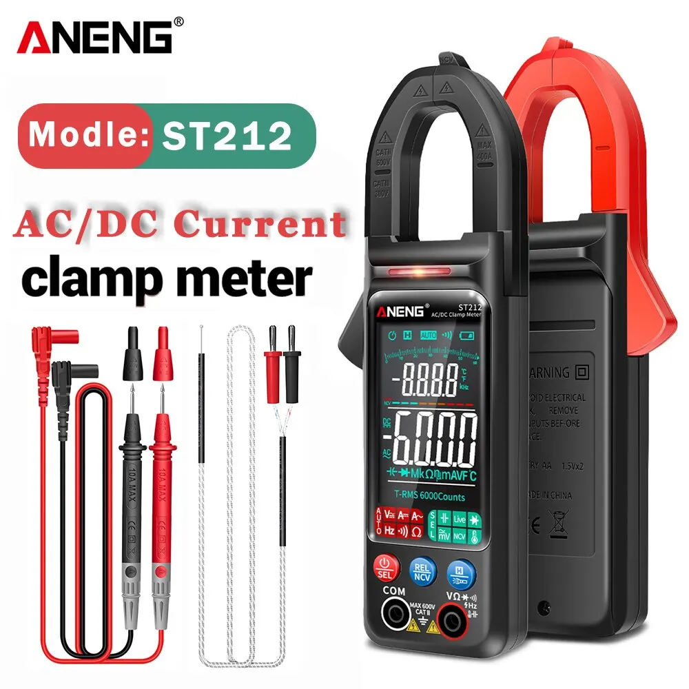 ANENG ST212 6000 Counts Digitales Zangenmessgerät DC/AC-Strom 400 A Ampere Multimeter Großer Farbbildschirm Spannungsprüfer Auto Hz NCV Ohm