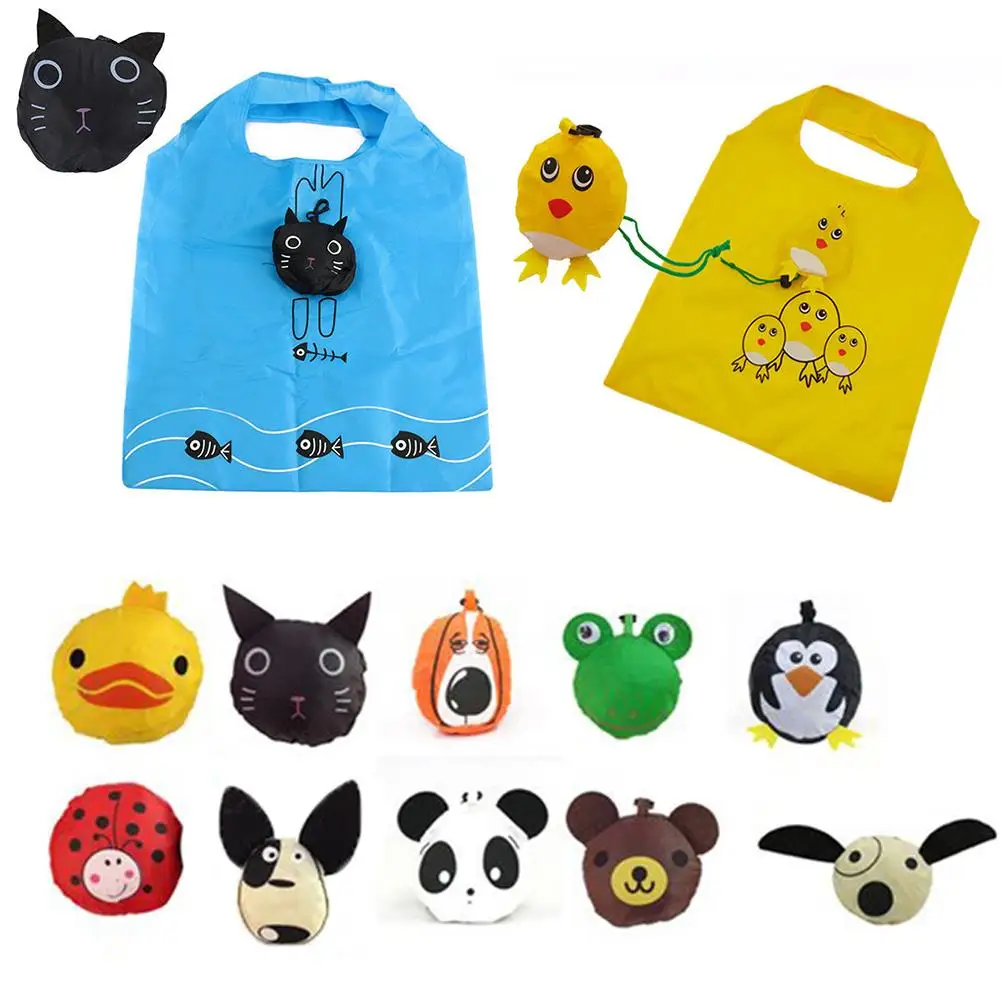 Mới Động Vật Hình Chó Dễ Thương Hữu Ích Nylon Có Thể Gập Lại Gọn Gàng Sinh Thái Có Thể Tái Sử Dụng Mua Sắm Túi Hoạt Hình Sinh Thái Túi Tote Di Động Du Lịch Đeo Vai