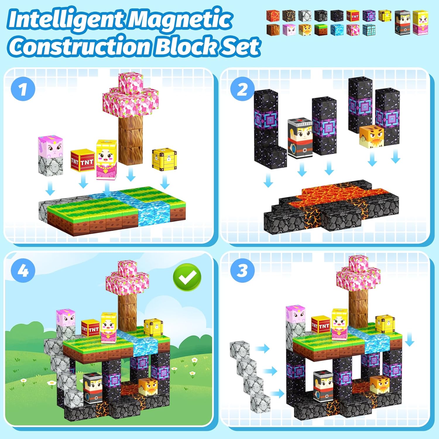 Magnetische Bausteine Mine World Magnet Cube Set STEM Montessori Sinnesspielzeug für Kinder Jungen Mädchen ab 3 Jahren DIY Modell Kinder