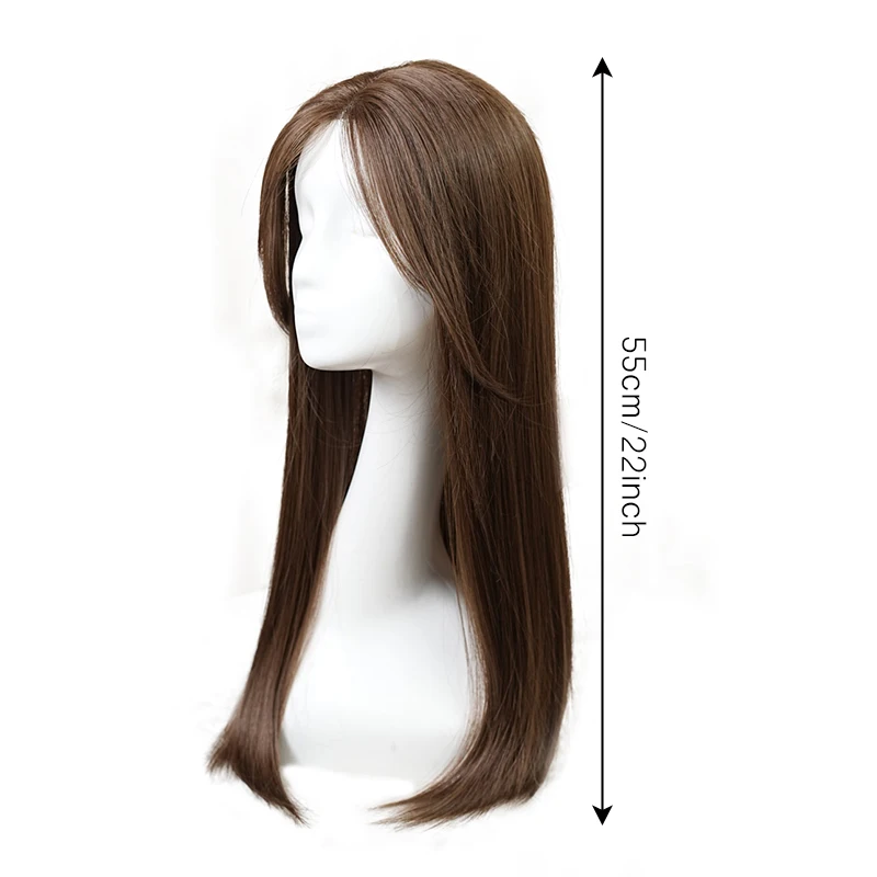 14 × 16 センチメートルヘアネット 55 センチメートル混合毛ストレート目に見えない 3D かつらクリップワンピースヘアエクステンショントッパー女性のための脱毛