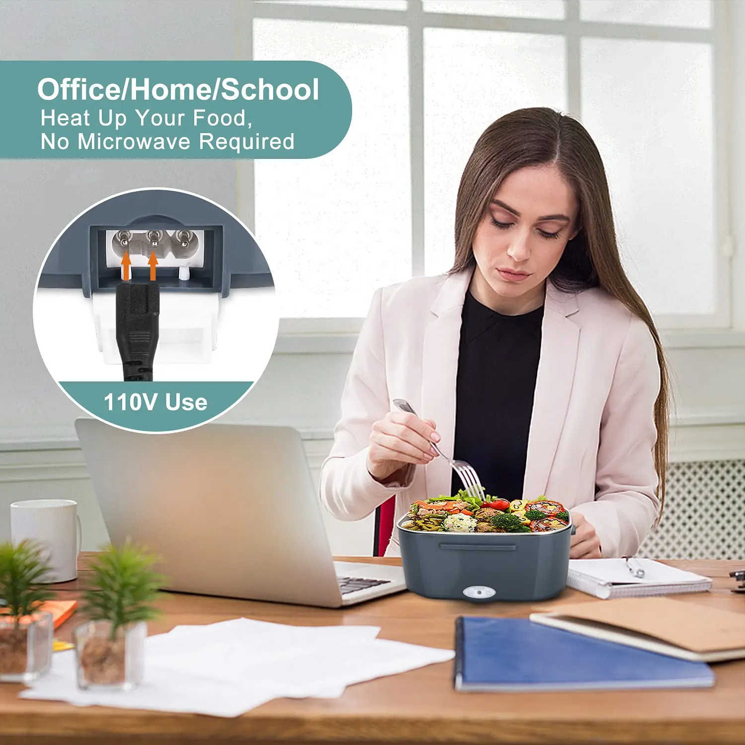 Hộp Cơm Thực Phẩm Giữ Nhiệt 2 Trong 1 Di Động Giữ Ấm Thức Ăn Hộp Cơm Trưa Cho Ô Tô Và Nhà-rò Rỉ Chứng Minh, 2 Ngăn