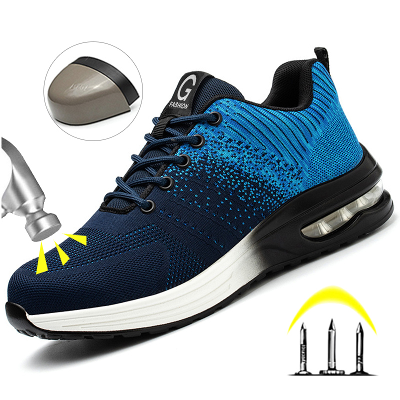 Zapatos de seguridad ANTIPERFORACIONES para hombre y mujer, calzado de trabajo con amortiguación de aire, transpirable, con punta de acero, antigolpes