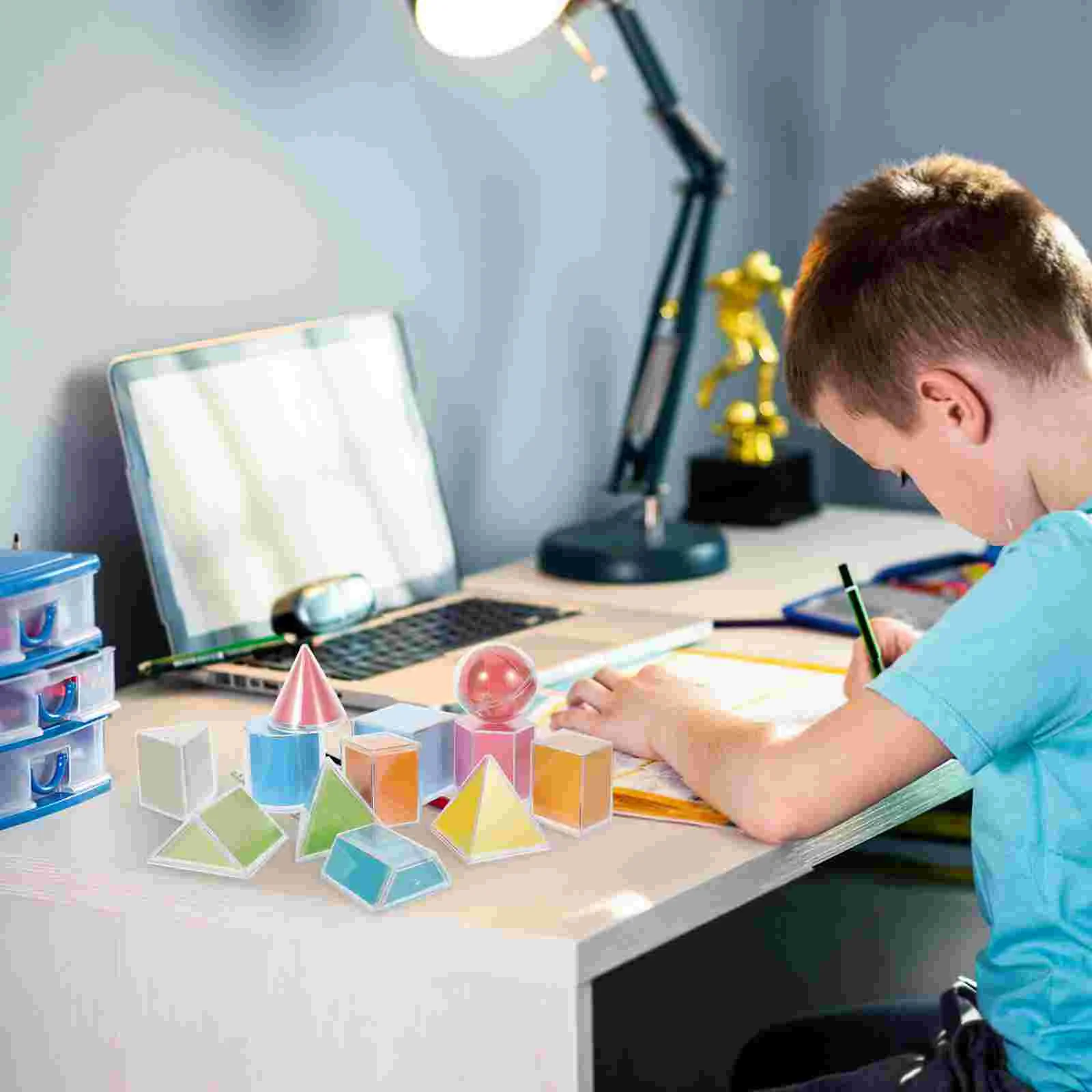 12Pcs Geometric Solids Set Perspective Geometry Model For Educational Blocks Toy Ruler Drafting Supplies Math Manipulatives