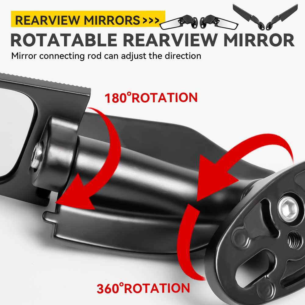 2pcs Motorcycle Rearview Mirror Adjustable Rotating Wind Wing Mirror Replacement for Ninja 250 300 H2 H4