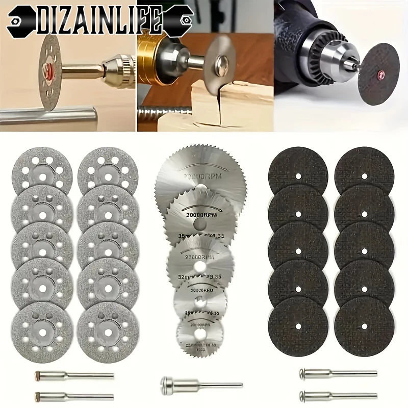 30 PCS Diamond Cutting Disc Mini Circular Saw Blade Set Sanding Grinding Wheel Woodworking Tools Accessories Multi-Size Blades