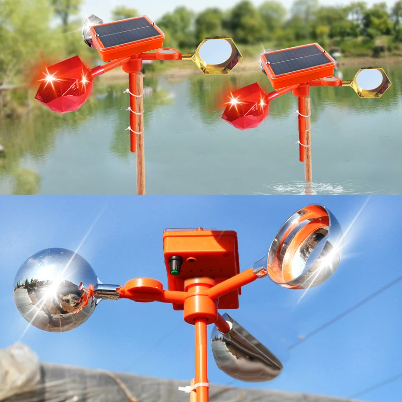Dispositivo dissuasor de pássaros de voz movido a energia solar com 3 peças 360 °   Prismas rotativos reflexivos copos som ajustável