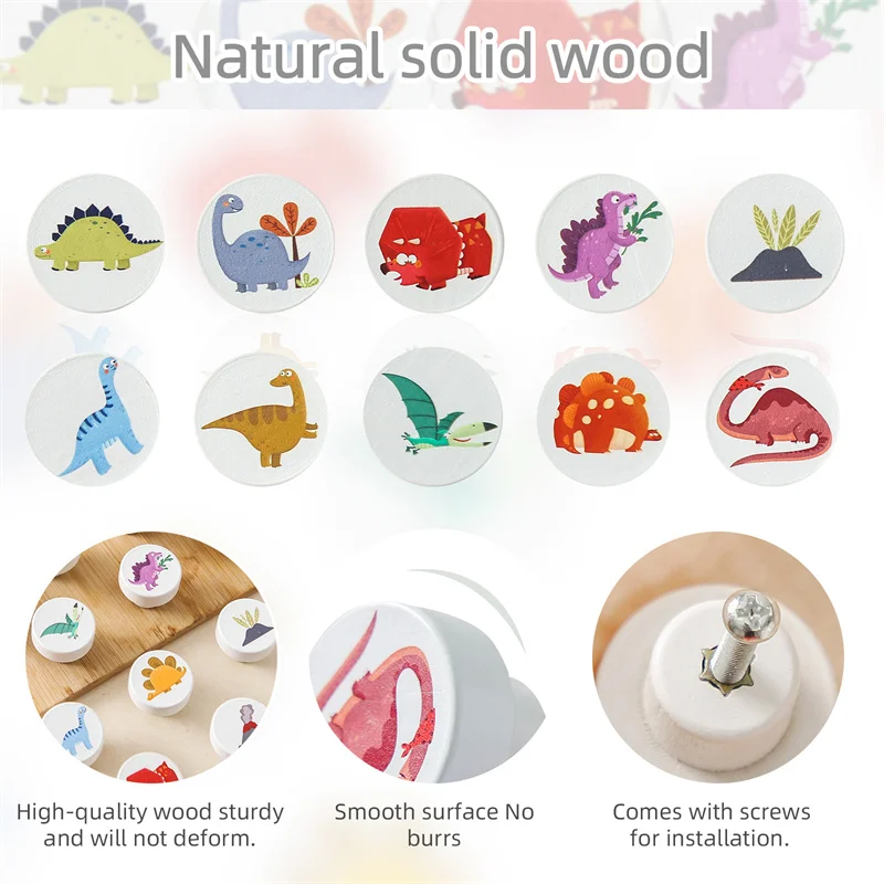 1Set Boho Wooden Dresser Knob, Dinosaur And Cloud Drawer Knob Boho Decorative Handle With Screws Suitable For Cabinets Baby Gift