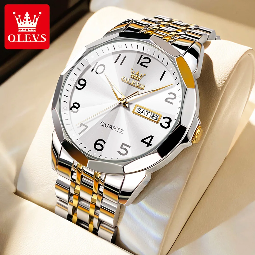 OLEVS, reloj Original de marca de lujo para hombre, resistente al agua, plata, acero inoxidable, reloj de pulsera clásico informal de cuarzo, fecha, semana, regalo para hombre