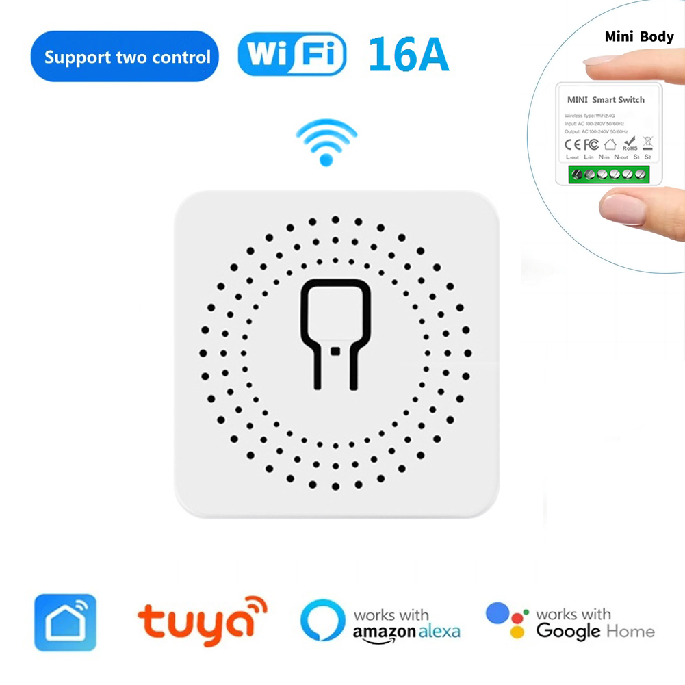 Tuya Mini 16A WiFi Interruptor Smart Life App Control de vía Módulo de automatización del hogar inteligente Interruptor funciona para Alexa Google Home