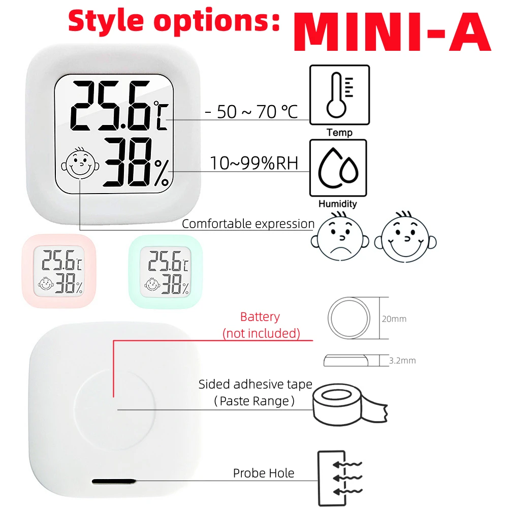 Mini Màn Hình Kỹ Thuật Số LCD Nhiệt Kế Ẩm Kế Trong Nhà Nhiệt Độ Phòng Đồng Hồ Đo Độ Ẩm Cảm Biến Đo Trạm Thời Tiết