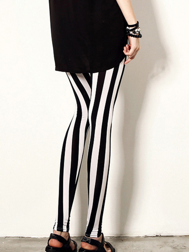 YSDNCHI-Pantalones elásticos a rayas para mujer, mallas deportivas para entrenamiento, color blanco y negro