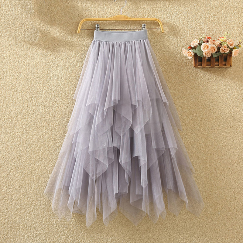 Langer Tüllrock für Damen, modisch, 2023, Frühling, Sommer, hohe Taille, plissiert, Maxirock, weiblich, rosa, weiß, schwarz, Schulrock