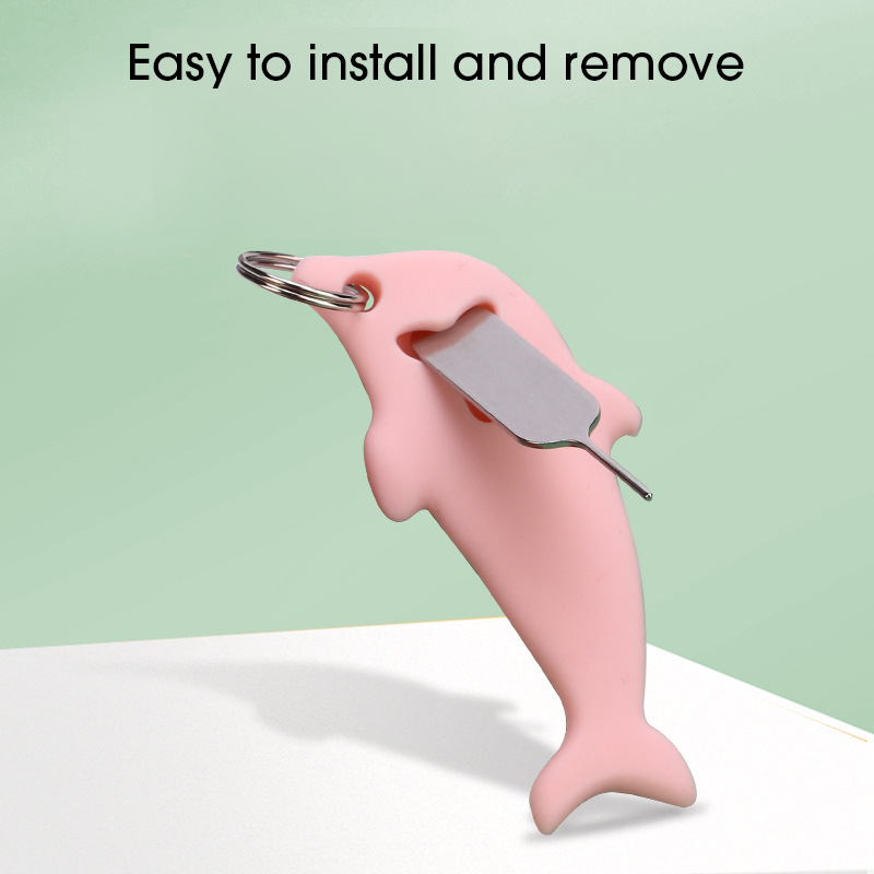 For SIM Card Removal Needle Pin & Needle Holder Tray Open Needle Mobile Phone SIM Card Storage Case Dolphin Ejecter Tool Keyring