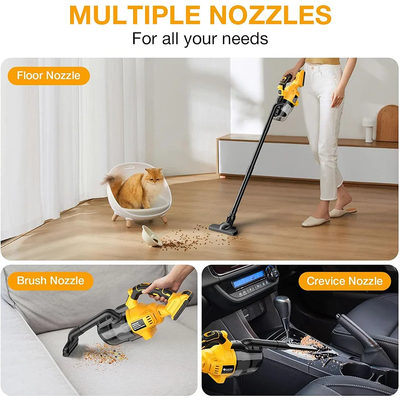 Aspiradora sin cable 400W aspiradora 16000PA fuerte succión hogar DIY aspiradora Múltiples accesorios multi-scene uso sofá piso coche, etc. Apto para batería DEWALT 20V