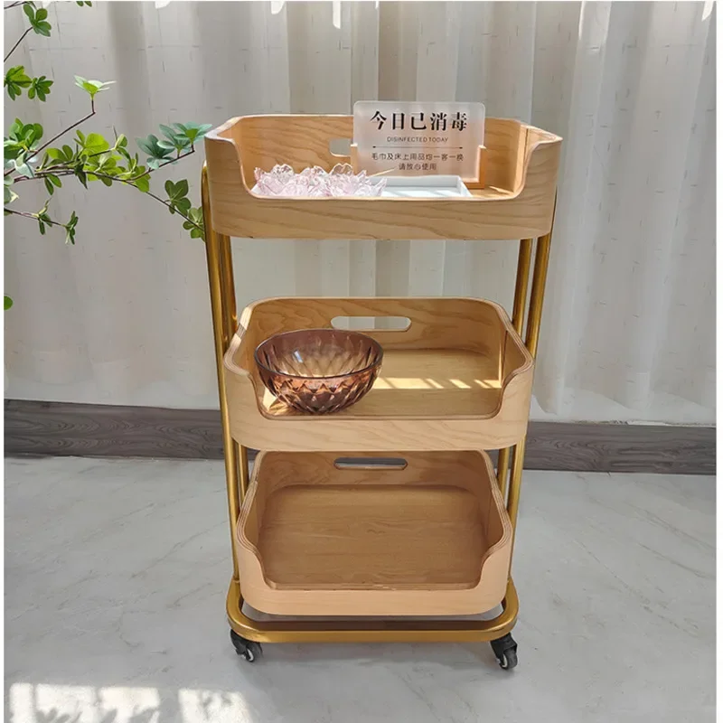 Carrello portaoggetti per salone di bellezza di lusso leggero Carrello per attrezzi multistrato in legno massello Comodo carrello per salone Pratico carrello estetico