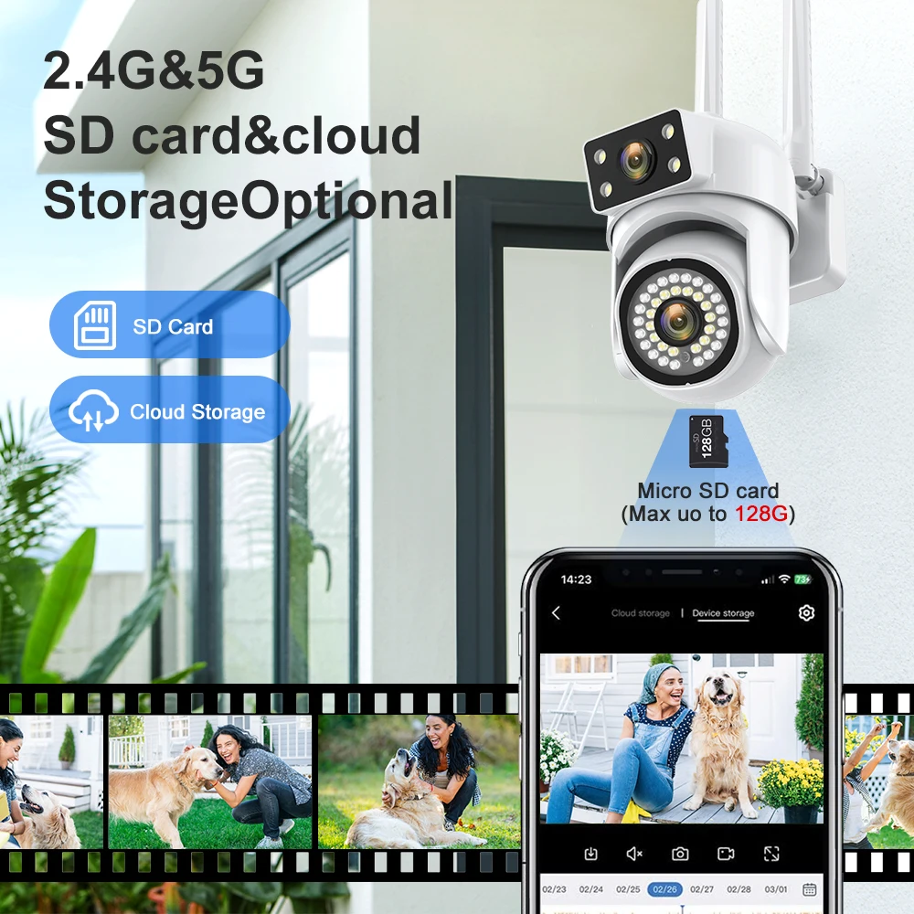 8MP 5G PTZ Telecamera a doppio obiettivo Wifi IP Sorveglianza di sicurezza Video a doppio schermo Visione notturna a colori Telecamere da 6MP per esterni Zoom 8x