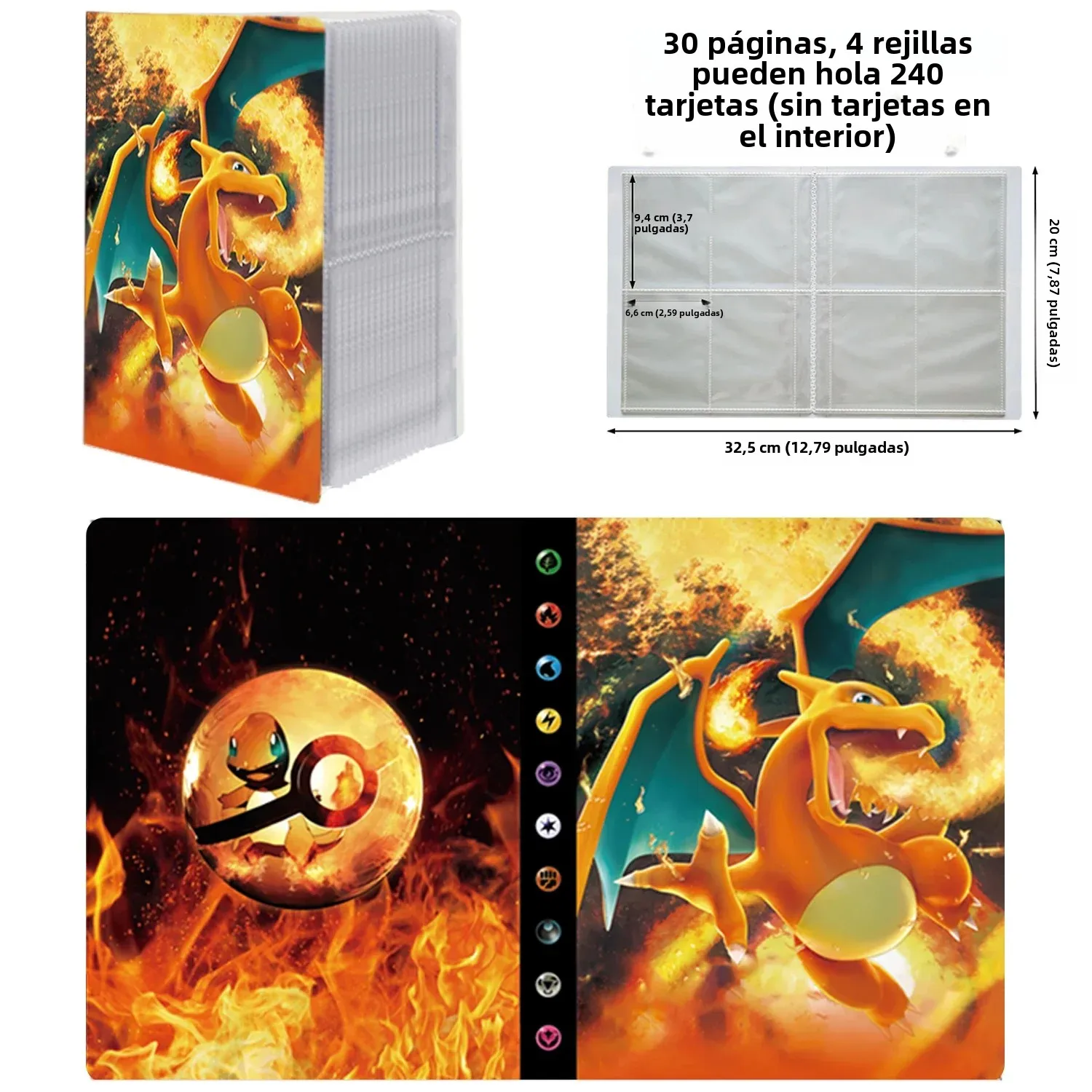 Carpeta con soporte de Charizard 2024, carpeta de colecciones, cuaderno Protector de tarjetas de Anime para álbum de Pokemones, libro de tarjetas de 240 Uds.