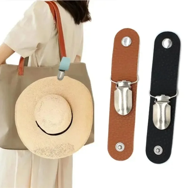 Nuova clip per cappello in pelle da viaggio, clip per riporre i bagagli per zaino da esterno, clip per cappello di paglia multiuso in pelle PU, accessorio per cappello