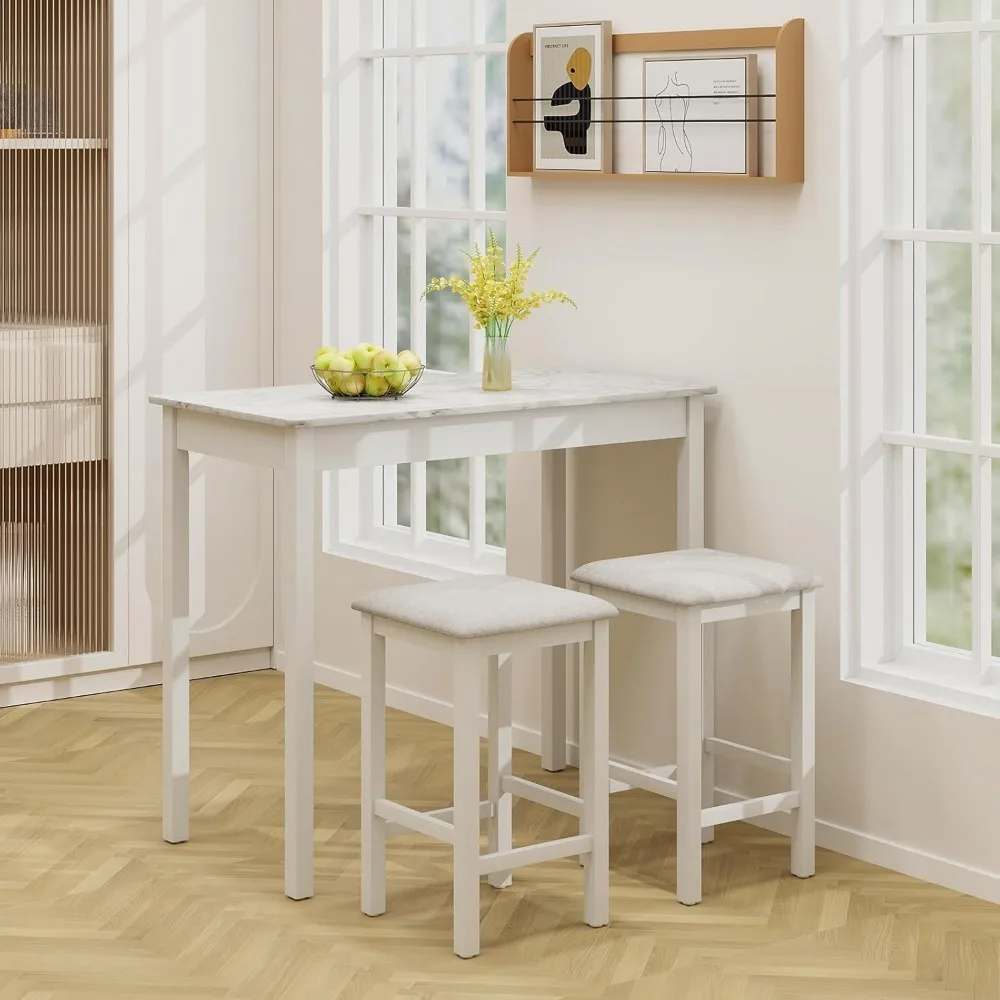 3-Piece Dining Table Set, Counter-Height Bar Table with 2 Upholstered Bar Stools, Rubber Wood Legs, Anti-Slip Foot Pads,