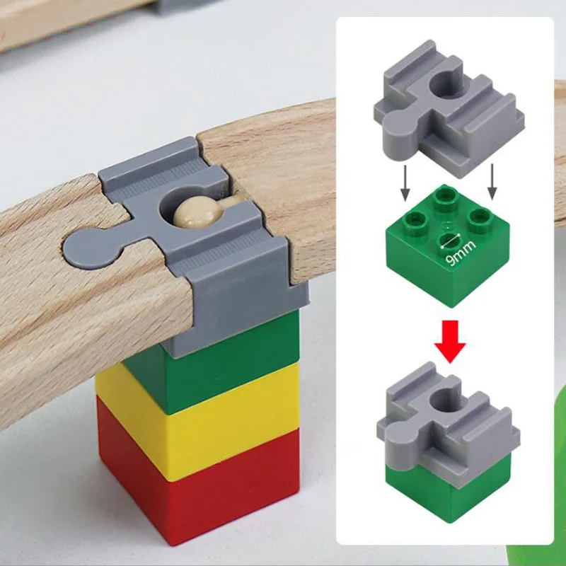 Nuevo 8 Uds adaptador de vía de tren de madera conector de bloque de construcción de riel Compatible con todos los juegos de vías de tren de ferrocarril de madera