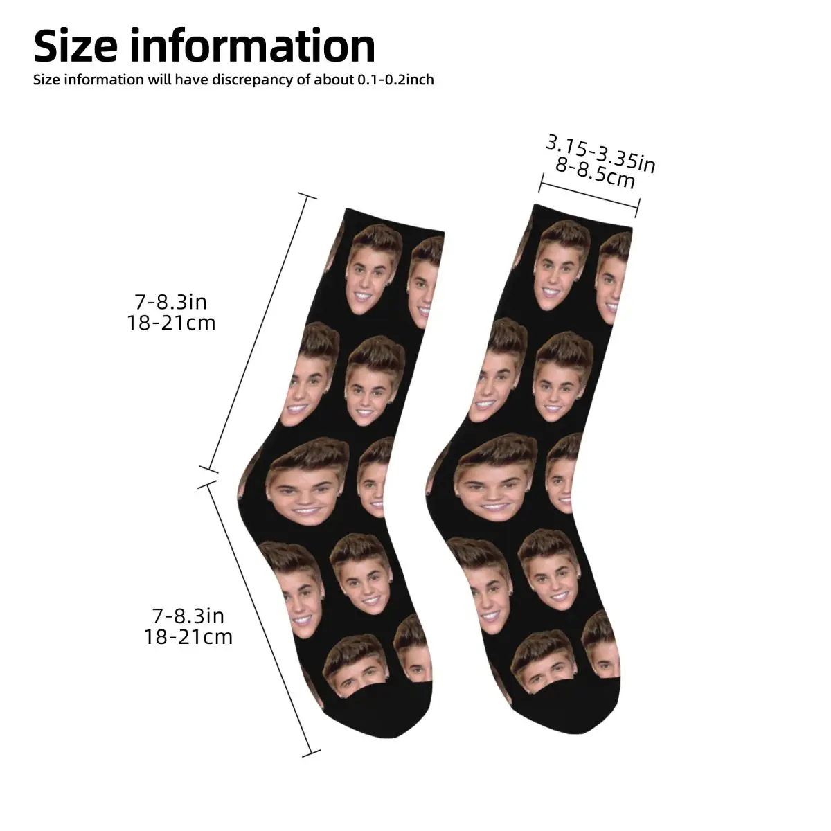 Calcetines con cabeza de bebé Justin Bieber para hombre y mujer, calcetines felices divertidos de algodón, producto novedoso, calcetines de tubo medio, regalo increíble