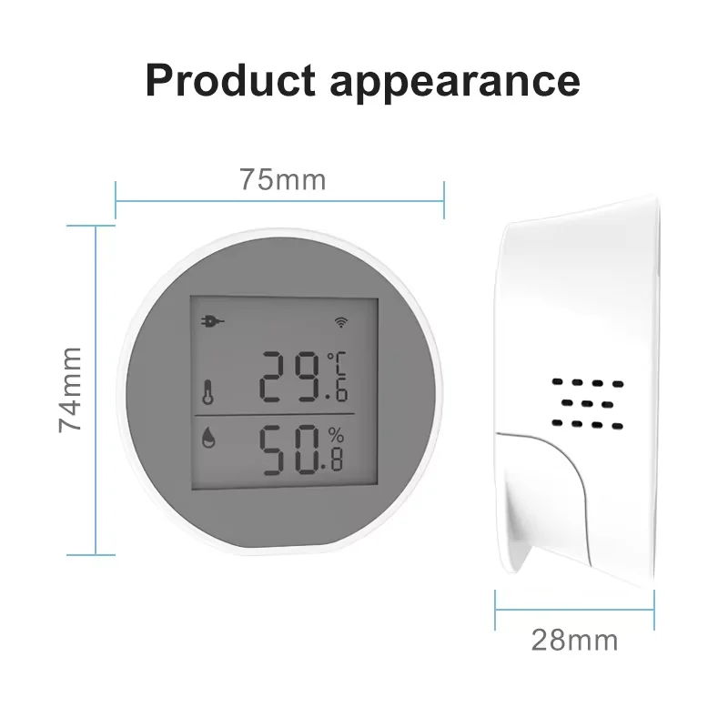 Tuya wifi sensor de umidade temperatura lcd display digital termômetro sensor 55db alarme sonoro suporte usb ou alimentado por bateria
