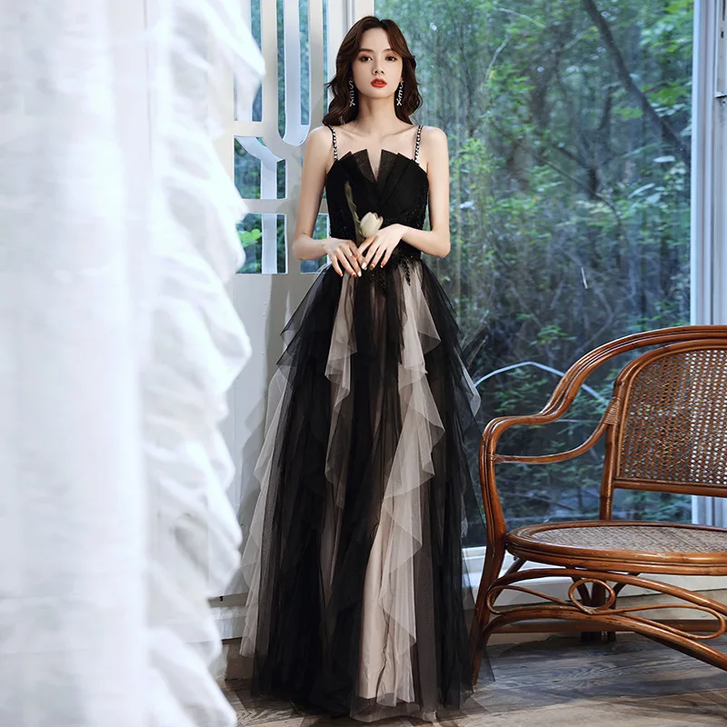 Vestido de celebridad de línea a de moda, vestido de lentejuelas con cuentas bordadas, elegante, sin espalda, Correa larga, vestido de banquete, vestido de fiesta de graduación