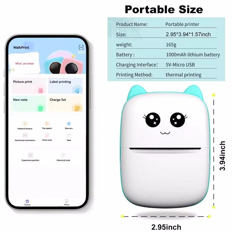 Impresora térmica portátil mini gato impresión foto bolsillo impresora de etiquetas térmicas 58mm impresión inalámbrica Bluetooth Android iOS impresoras
