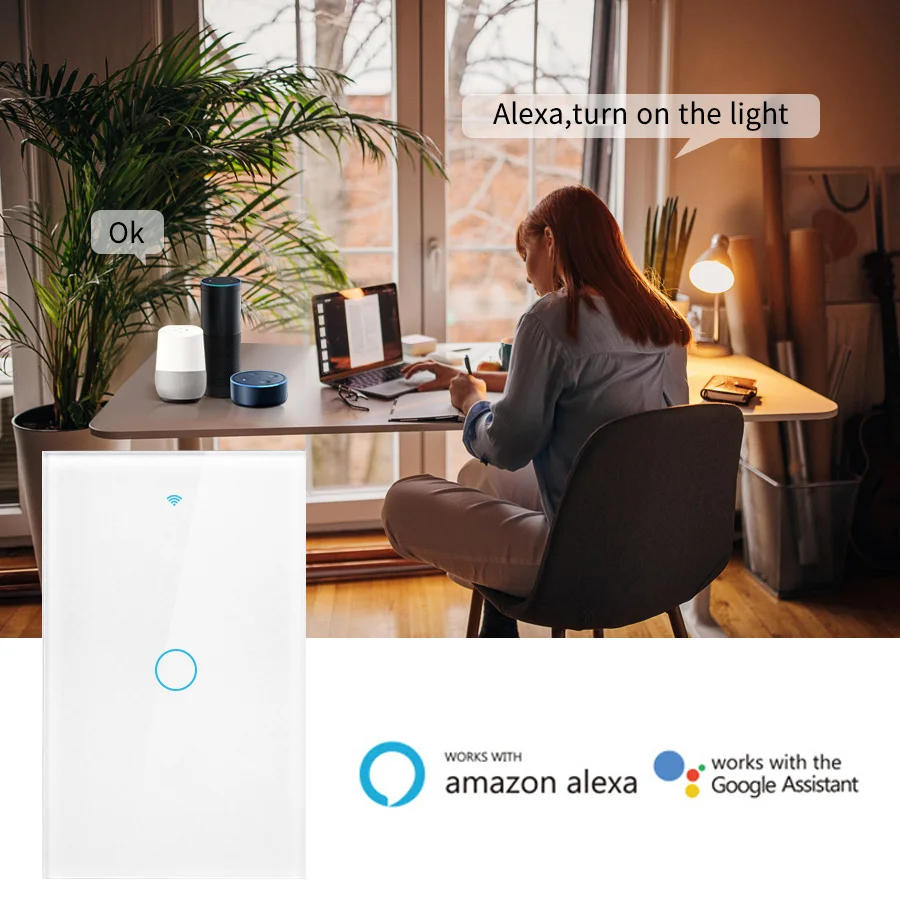 Interruptores inteligentes Tuya, cable neutro estadounidense/no requiere cable neutro, 1/2/3/4 entradas, Interruptor táctil WiFi, funciona con Alexa y Google Home
