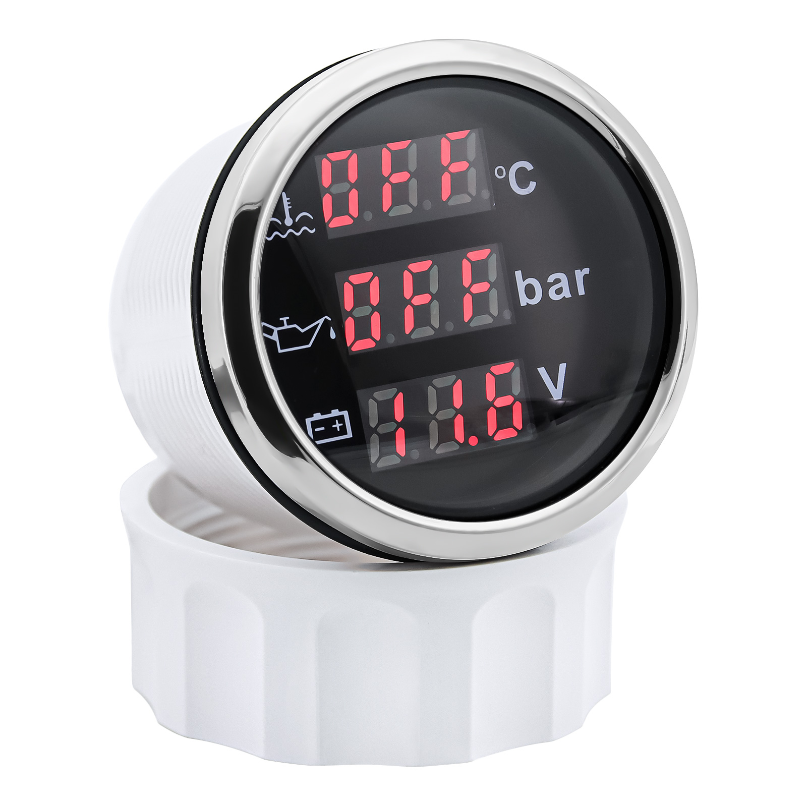 3 in 1 デジタル 52mm ゲージ アラーム付き 0~120 ℃   水温計+油圧計+電圧計0-10バーオイルプレスセンサー