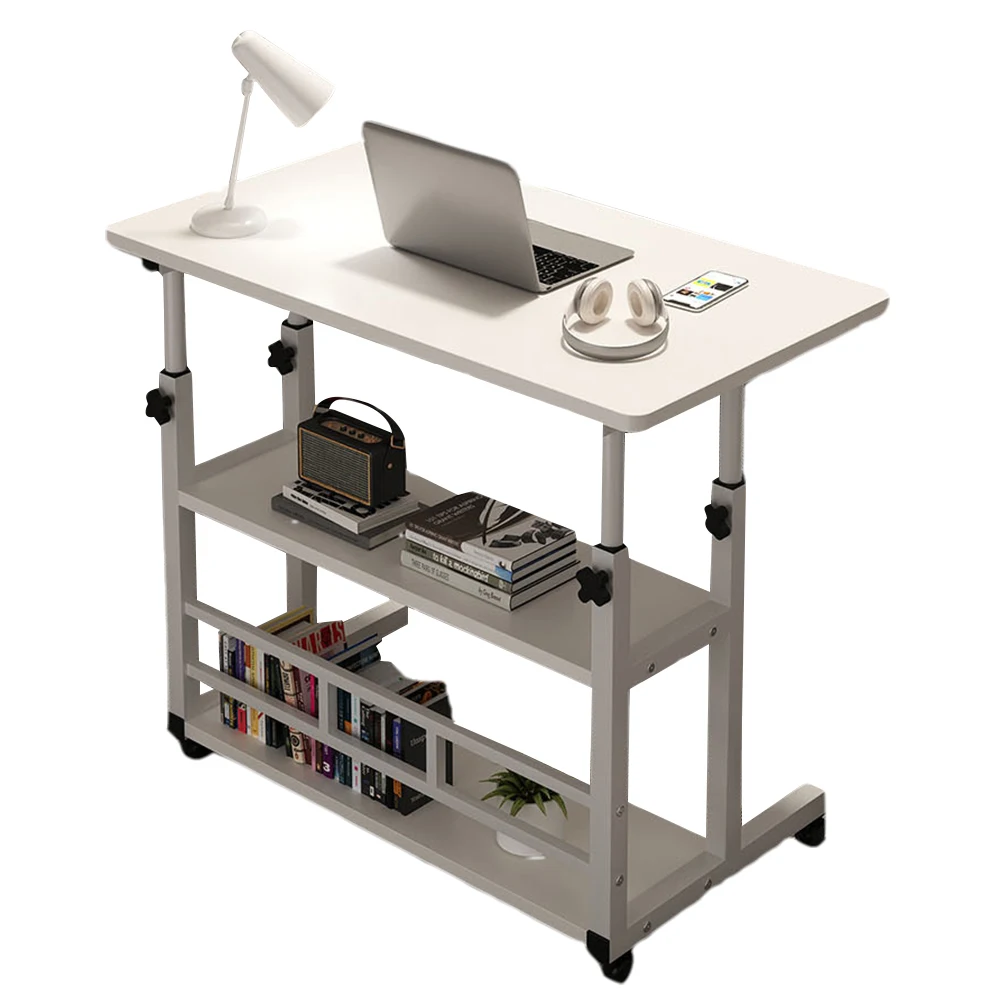 Height Adjustable Bedside Table Multi-Layer Storage Swivel Wheel Home Desk Mobile Laptop Standing Desk for Dormitory and Bedroom