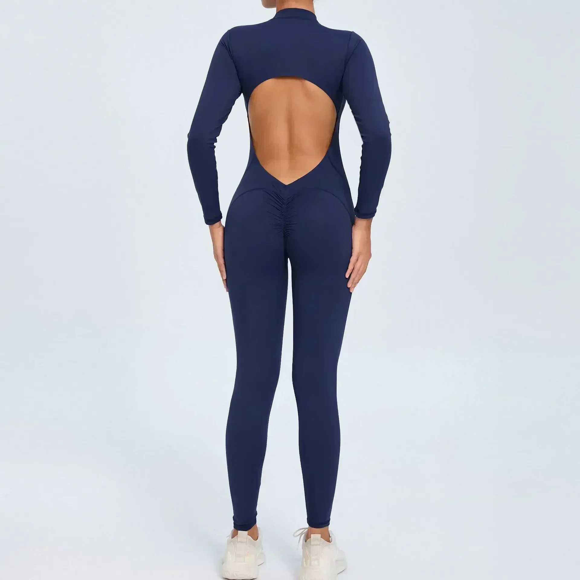 Monos sin costuras para Yoga con cremallera, deportes, Fitness, belleza, espalda, levantamiento de cadera, manga larga, entrenamiento de una pieza, chándales de gimnasio para mujer