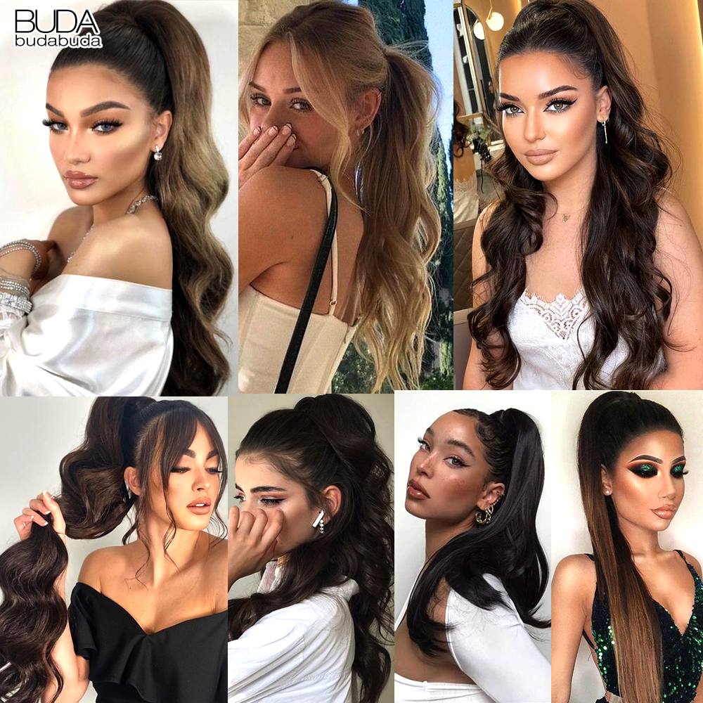 Extensión de cola de caballo ondulada larga sintética, pinza para el pelo, extensión de cabello de cola de caballo para mujeres, peluca de cola de caballo, estilo rizado BUDA