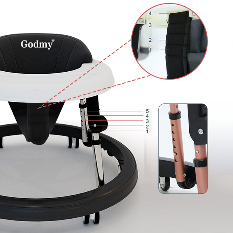 Andador para bebé de 5 a 18M con ruedas, andador plegable multifuncional antideslizante y anti-o-pierna, asiento ajustable en altura