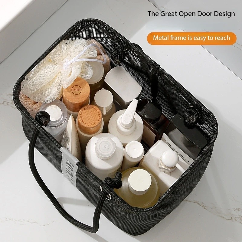 ตะกร้าระบายน้ําตาข่ายพับได้ 2in1 Travel Toiletry ว่ายน้ํา Organizer ขนาดใหญ่แบบพกพาพกพา Handle Eco Friendly Storage