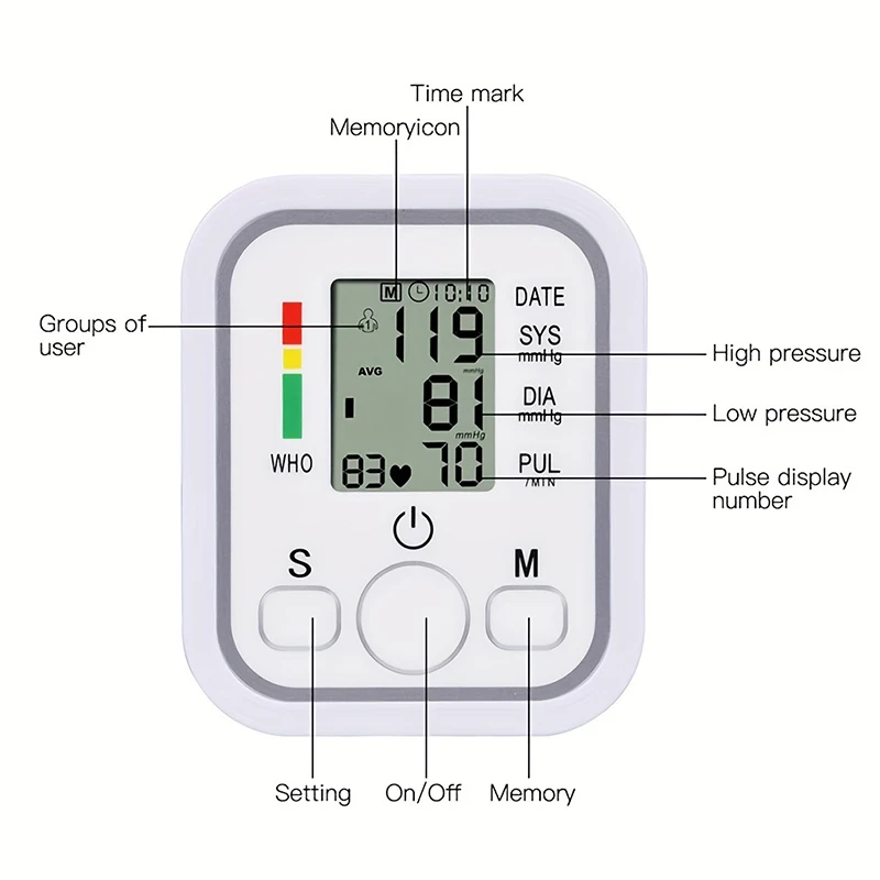 Monitor medico professionale per la pressione arteriosa Display a LED Monitor automatico per la parte superiore del braccio Sfigmomanomete BP con polsino regolabile Adul