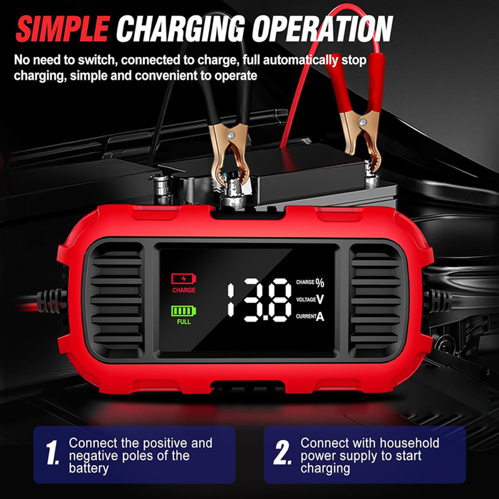 12V 2A Auto-acculader Digitaal display Slimme batterijoplaadtool Batterij-druppellader Onderhouder voor auto-vrachtwagenbatterij