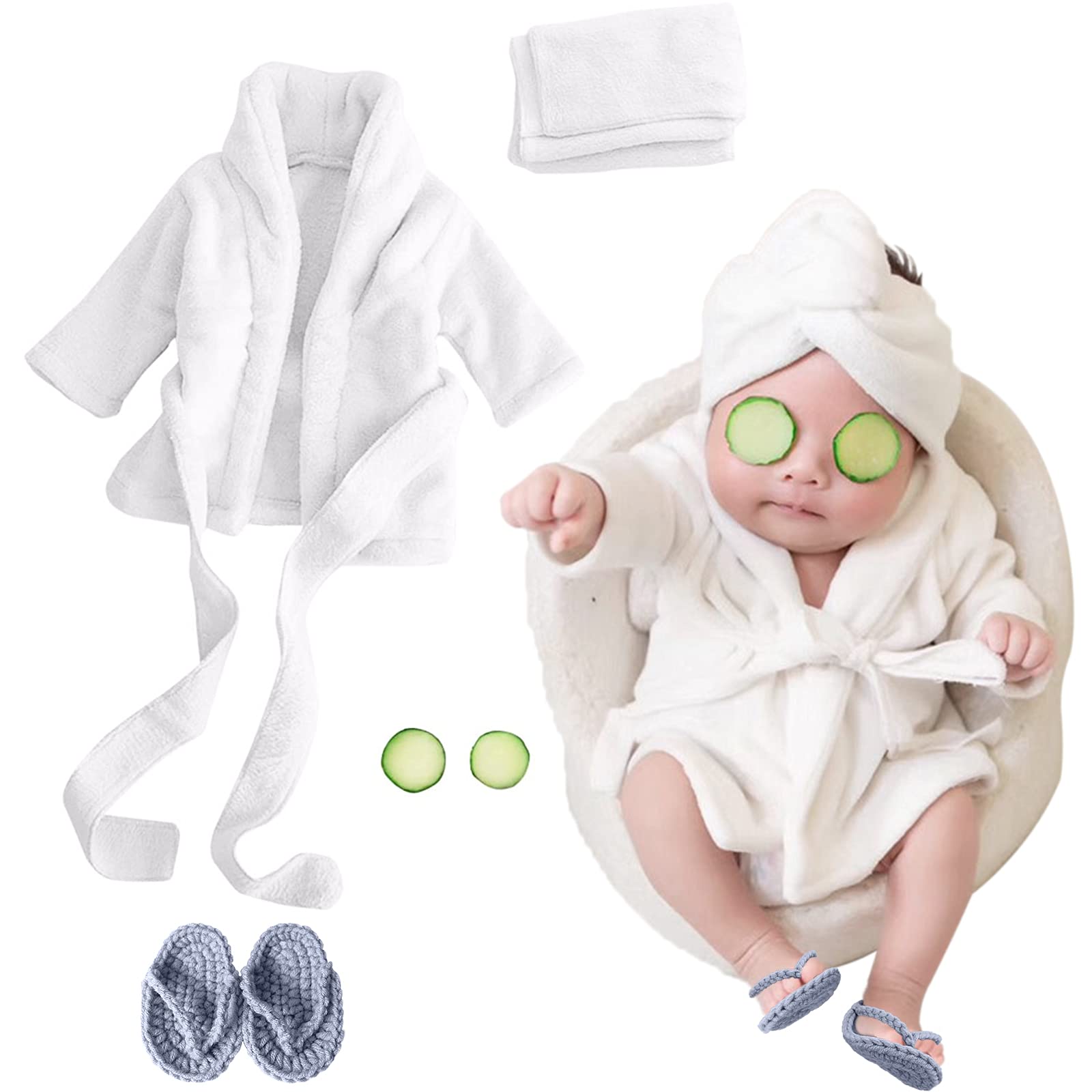 5 pçs adereços para fotografia de recém-nascidos roupões de banho da menina do bebê roupa com chinelos pepino foto adereços para crianças meninos meninas