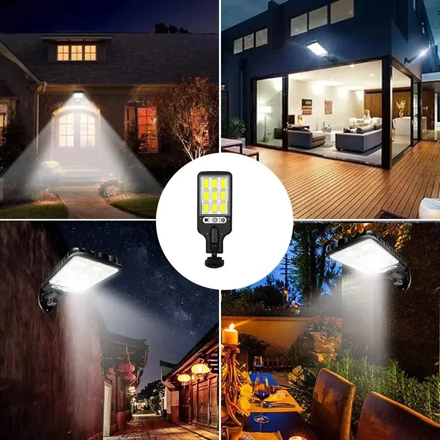 Luz de rua solar externa 72/108COB com sensor de movimento 3 modos de indução humana luz solar à prova d'água para garagem jardim pátio