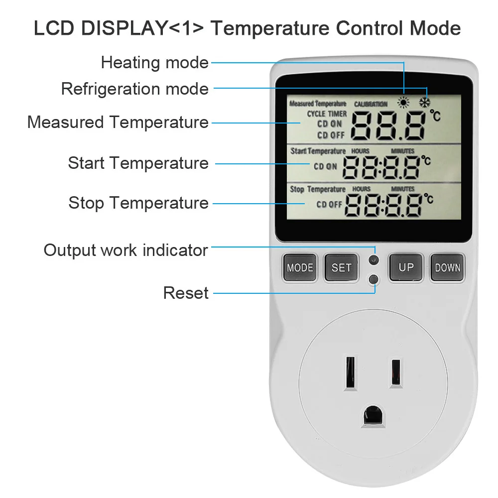 Enchufe con temporizador UE/EE. UU./FR, termostato, controlador de temperatura Digital, toma de corriente con interruptor de temporizador, sonda del Sensor, calefacción y refrigeración