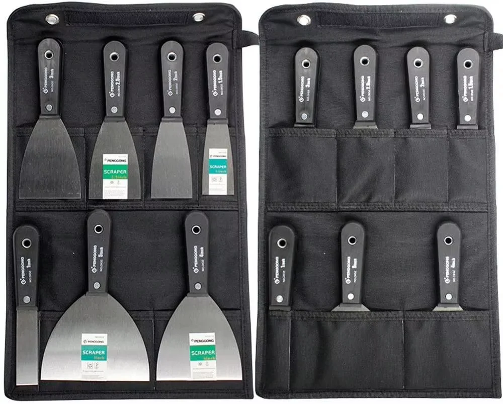 7PCS Putty ชุดมีด Flex Drywall มีดสี Scraper Kit 7 ขนาด Soft Grip Handle ใบมีดเหล็กคาร์บอนผ้าใบเก็บกระเป๋ารวม