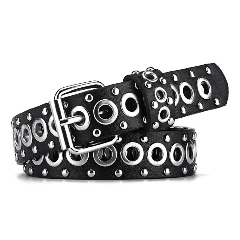 Cinturón de mujer, cinturón fino con remaches a la moda, cinturón con hebilla de aguja personalizada, cinturón estilo Punk HipHop de tendencia urbana