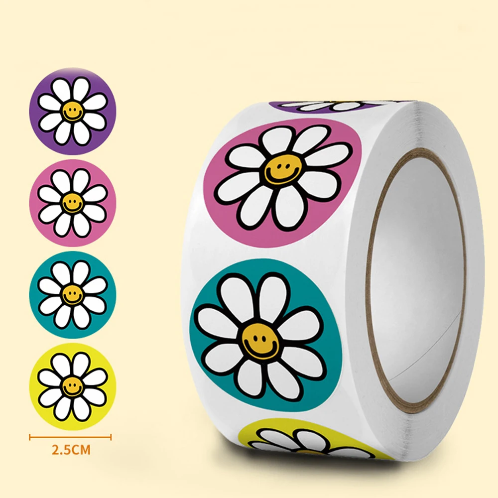 500 ピース/ロールかわいい漫画の花ステッカー報酬ステッカーラウンドフラワーシールラベルジャーナル手作りギフト包装装飾子供