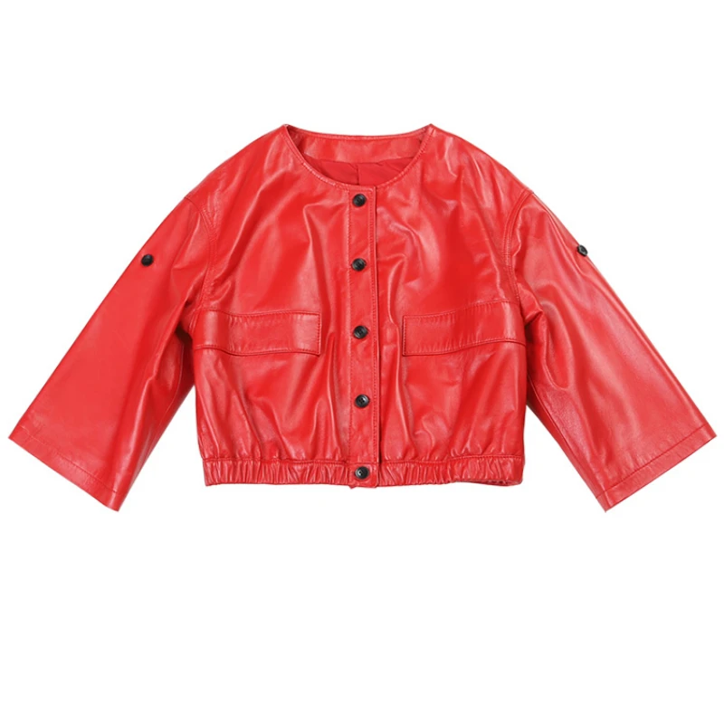 Moda de couro elegante em torno do pescoço jaqueta feminina de pano de primavera outono nova casual