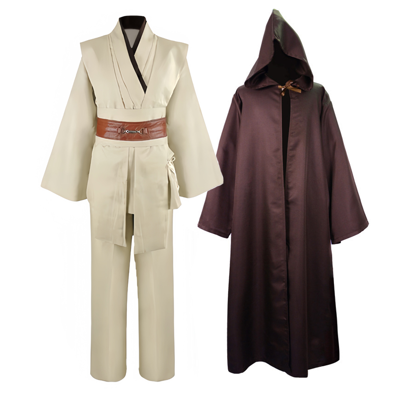 Obi wan kenobi traje masculino robe adulto masculino jedi cavaleiro túnica traje com capuz uniforme conjunto completo halloween cosplay manto