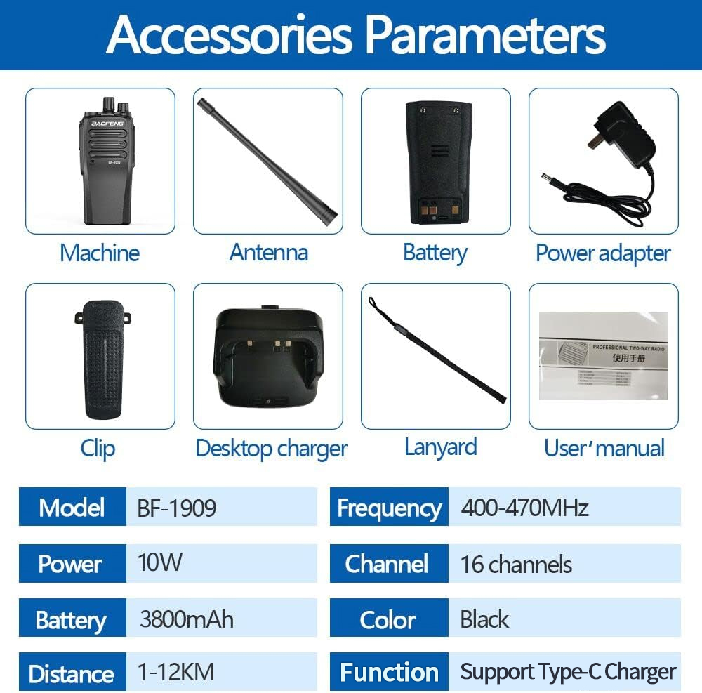 BaoFeng-Talkie Walperforé haute puissance, radio bidirectionnelle longue portée, émetteur de charge de type C, mise à niveau BF 1909 S, UV 5R, UV 82, BF 888, 12W