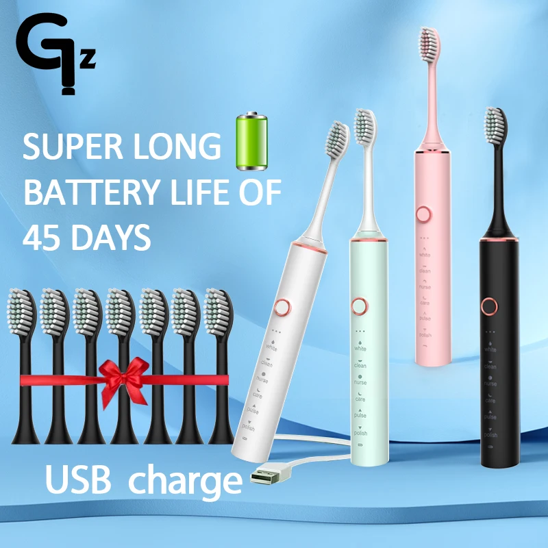 Mới 2022 N100 Âm Điện Bàn Chải Đánh Răng Người Lớn Hẹn Giờ Bàn Chải 6 Chế Độ Sạc USB Sạc Bàn Chải Đánh Răng Đầu Thay Thế Bộ
