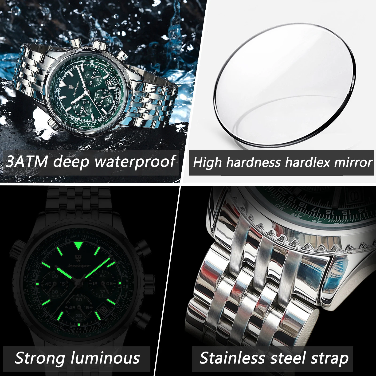 POEDAGAR, reloj militar de lujo para hombre, resistente al agua, luminoso, cronógrafo con fecha, reloj deportivo de cuarzo y acero inoxidable para hombre