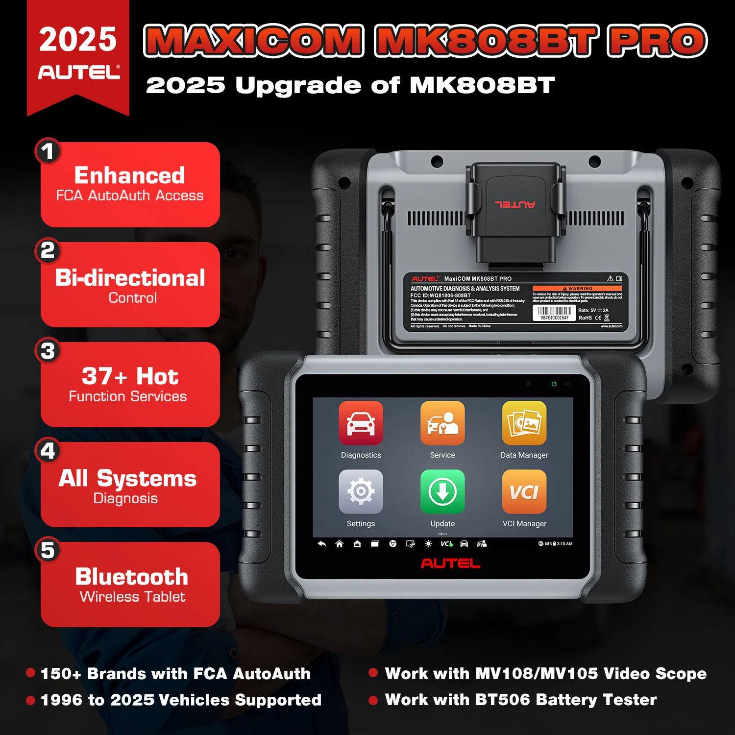 Autel MaxiCOM MK808BT PRO outils de Diagnostic automobile Bluetooth OBD2 Scanner lecteur de Code outil de Diagnostic PK MK808KBT MK808S