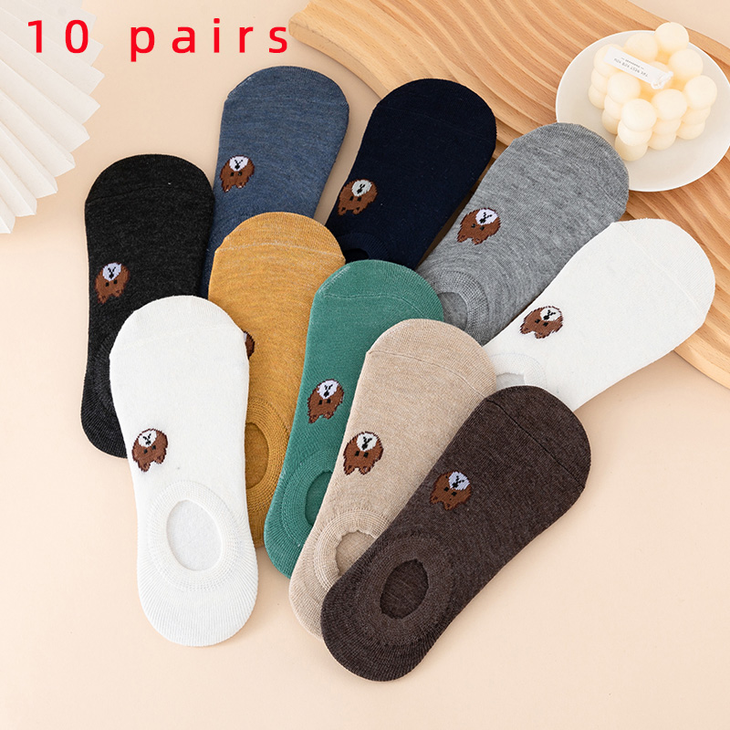 3/5/6/10 pares de calcetines de algodón para mujeres y hombres, calcetines cortos informales transpirables y calcetines tobilleros de corte bajo con oso de dibujos animados para niñas